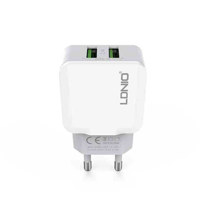 LDNIO A2202 Dual USB Ports Travel Charger with Lightning Cable